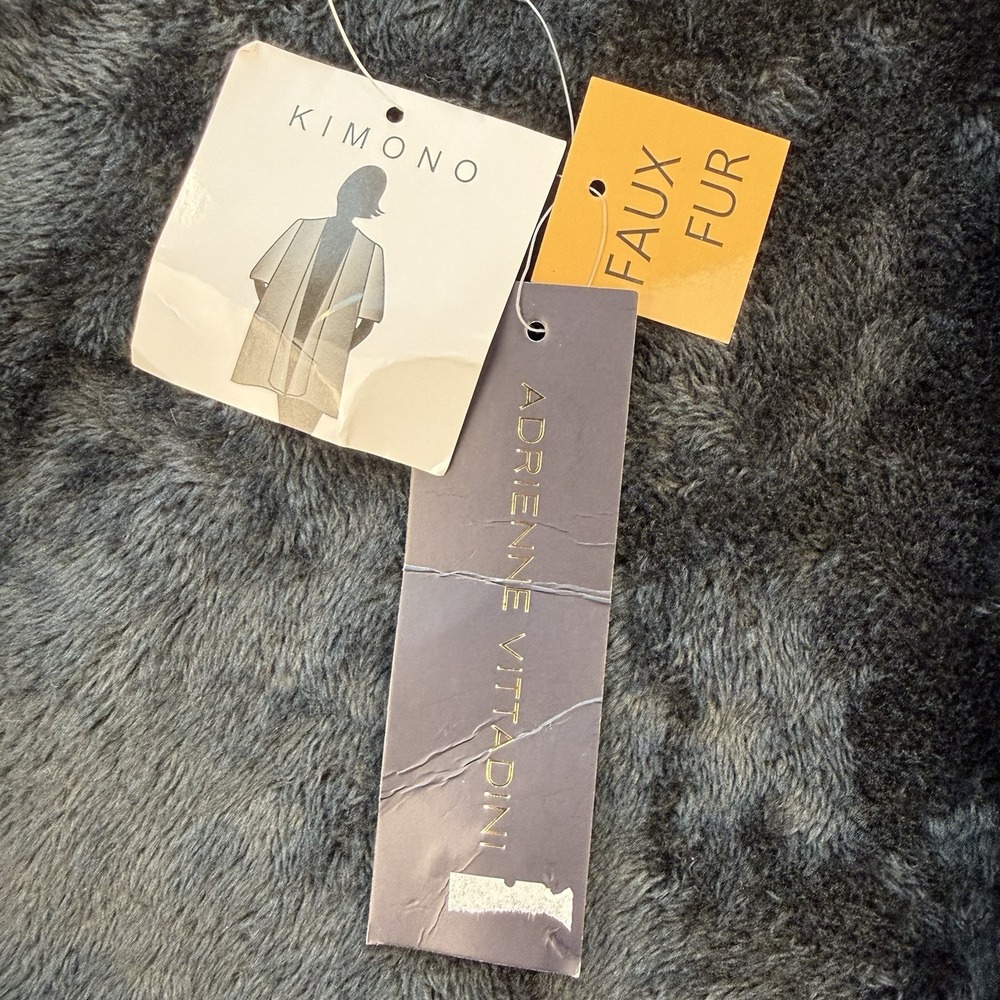 NWT Adrienne Vittadini Black White Faux Fur Trim Kimono‎ Poncho One Size ($112) - Picture 12 of 14